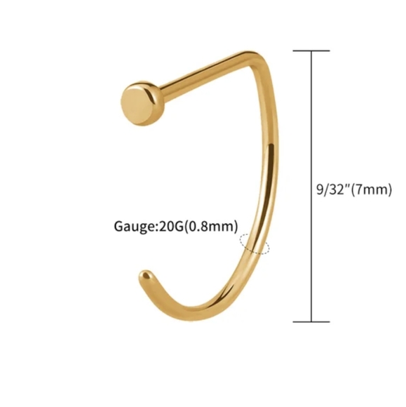 F136 Titanium Open D Shape Nose Ring Hoop in gold - Picture 3 of 4